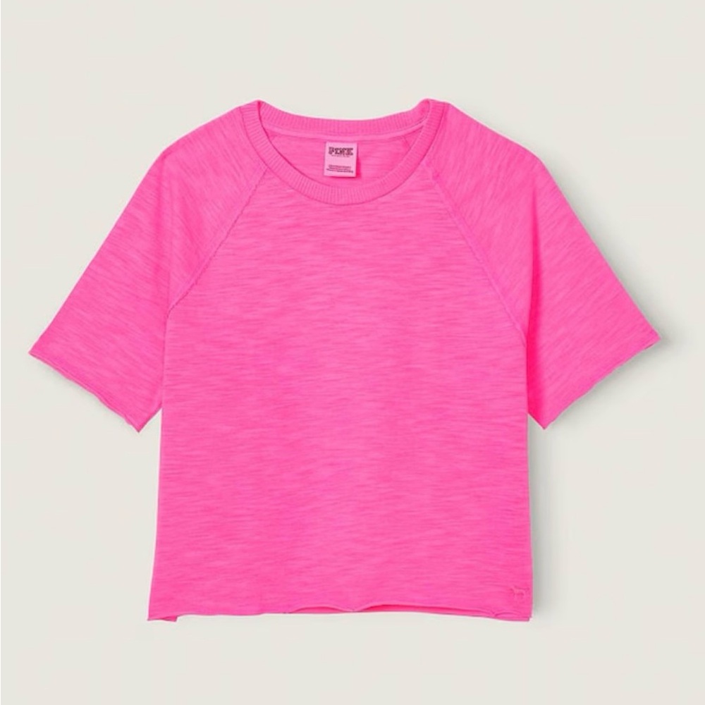 Victoria's Secret Pink Cotton Cropped Atomic Pink Tee